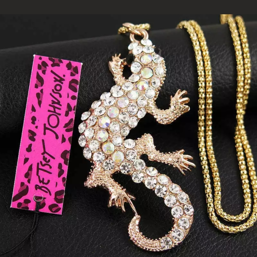 New Betsey Johnson Rhinestone Bling Gecko Pendant